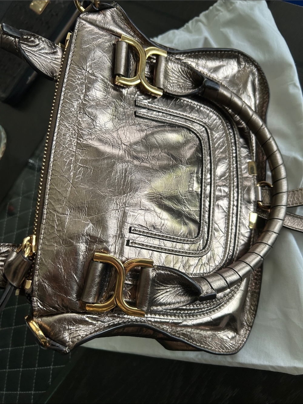 Chloé Small Marcie bronze Metallic Leather Satchel W/COA - Picture 17 of 17